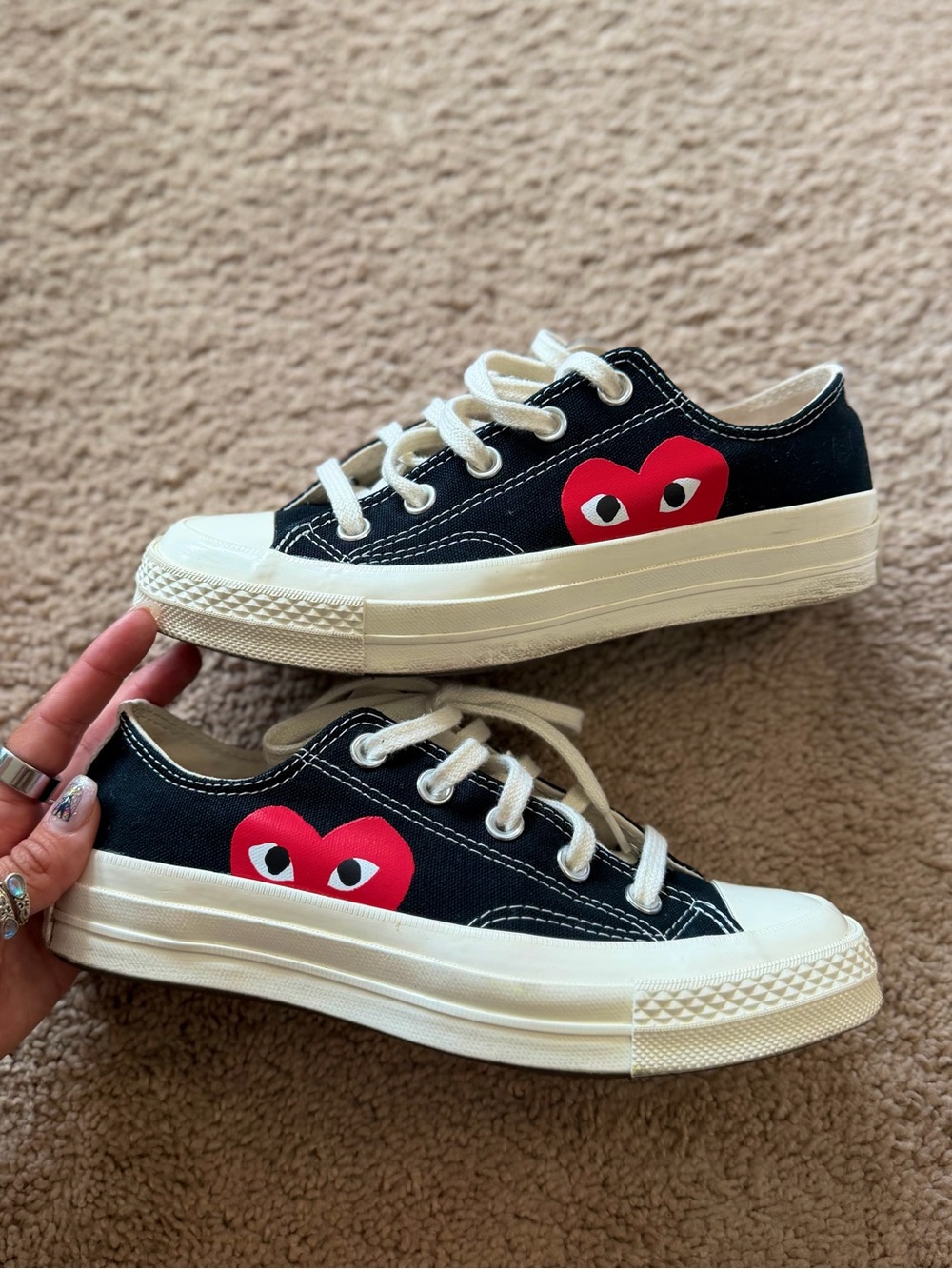 Comme des Garcons PLAY Black Canvas Sneakers with Red Heart